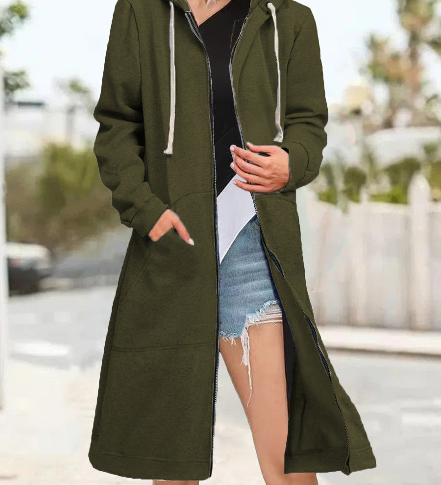 Multicoloured Oversized Women's Cardigan with Zip and Soft Hood