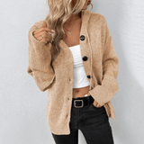 Women's Knitted Hooded Cardigan Gilet – Casual Button-Up Long Sleeve V-Neck