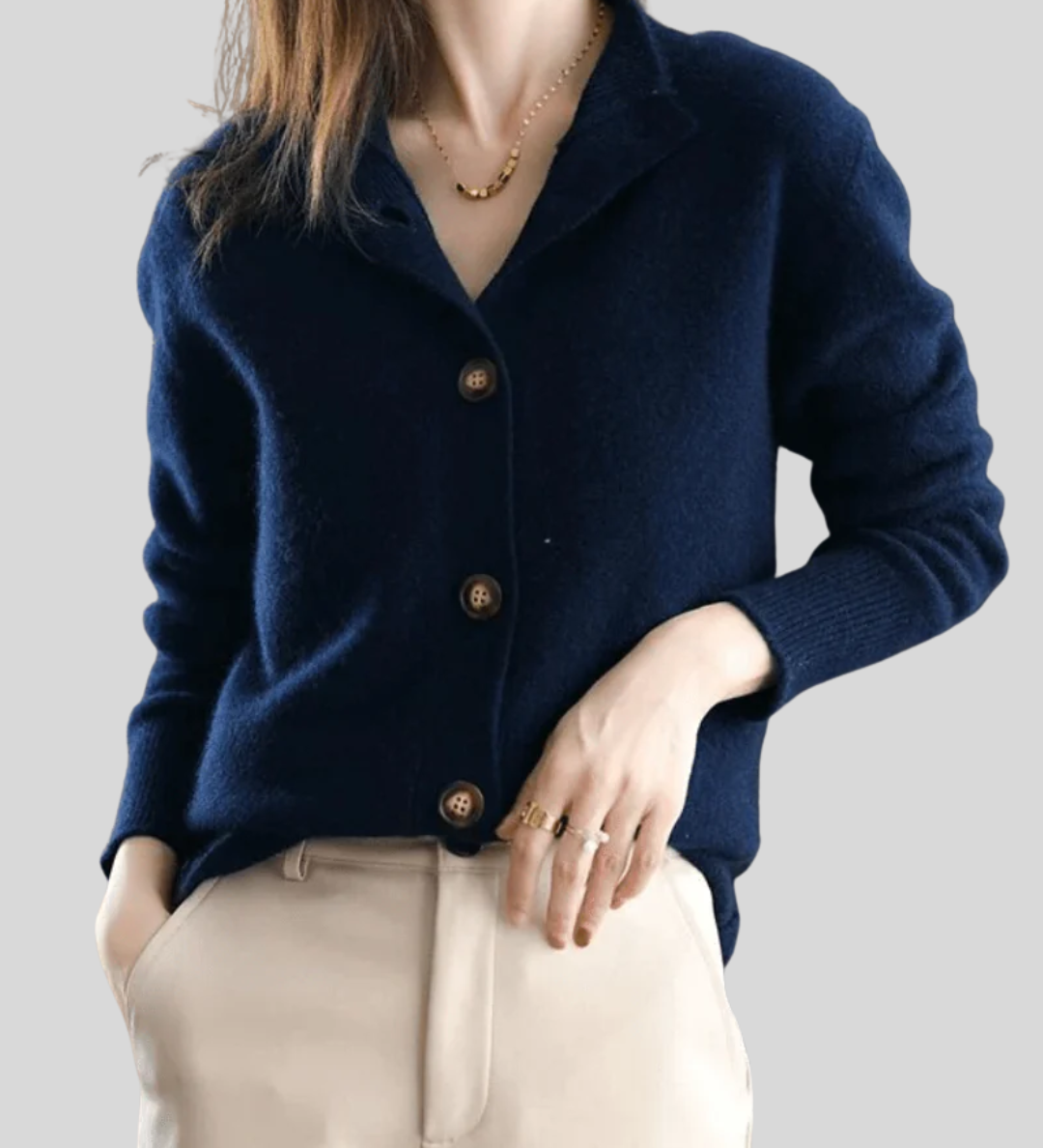 Women's Wool Blend Cardigan – Soft Knit with V-Neck and Front Buttons