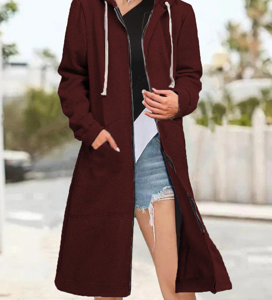 Multicoloured Oversized Women's Cardigan with Zip and Soft Hood