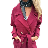 Women's Lace-Up Coat Cardigan – Casual Long-Sleeved Wool-Blend Jacket with Lapels and Pockets