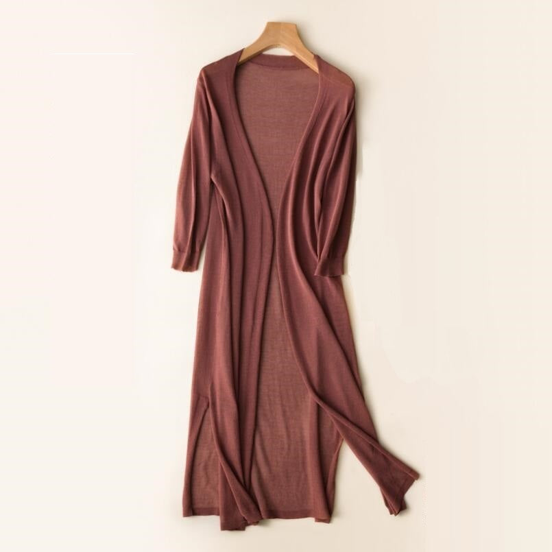 Lightweight Open Long Cardigan for Women with 3/4 Sleeves