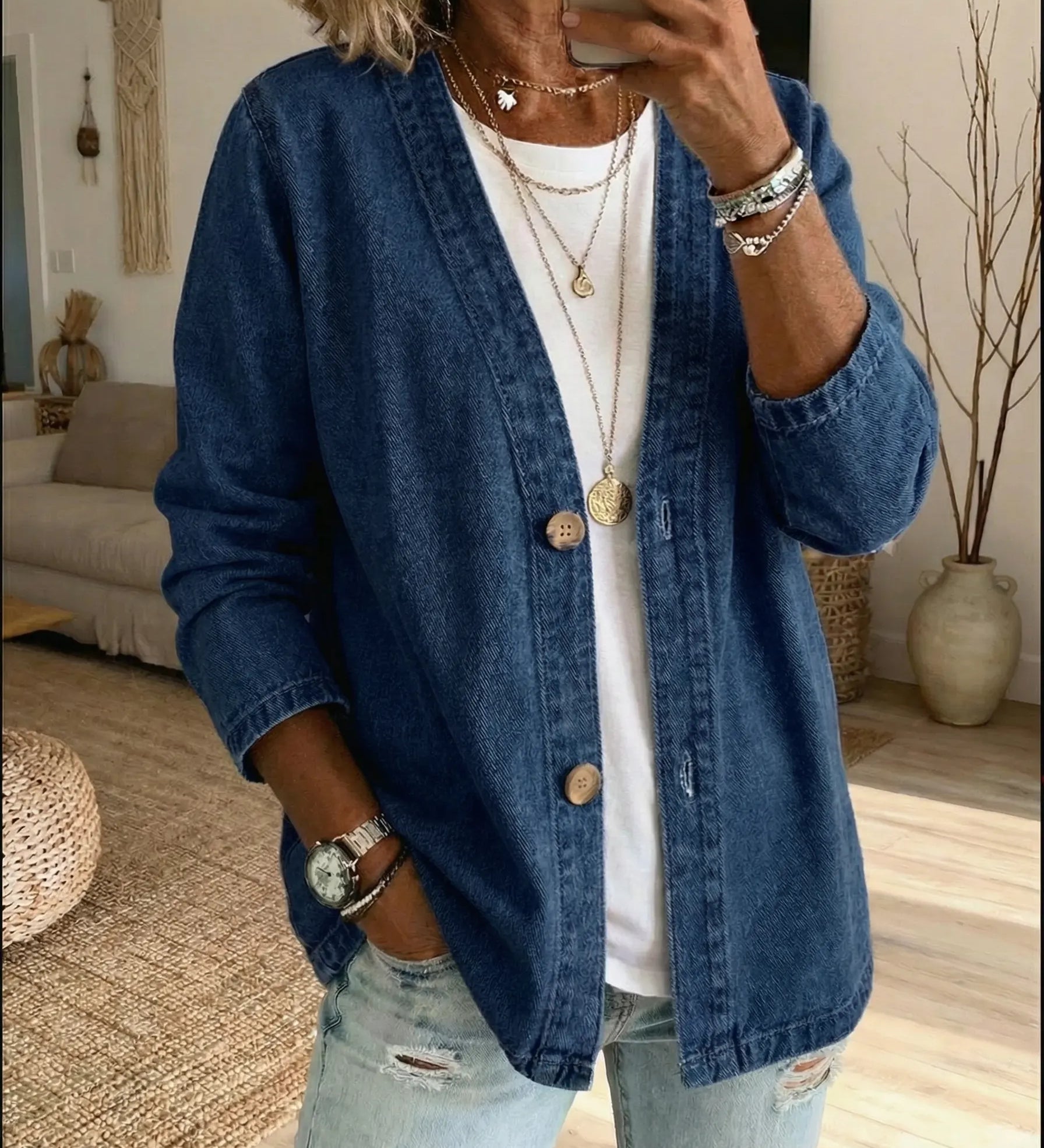 Women's Casual Denim Cardigan with Buttons – An elegant and relaxed style, perfect for everyday wear