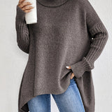 Irregular Turtleneck Sweater for Women – Loose Knitted Sweater with Long Sleeves