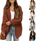 Women's chunky knit coatigan – Comfortable oversized style with lantern sleeves