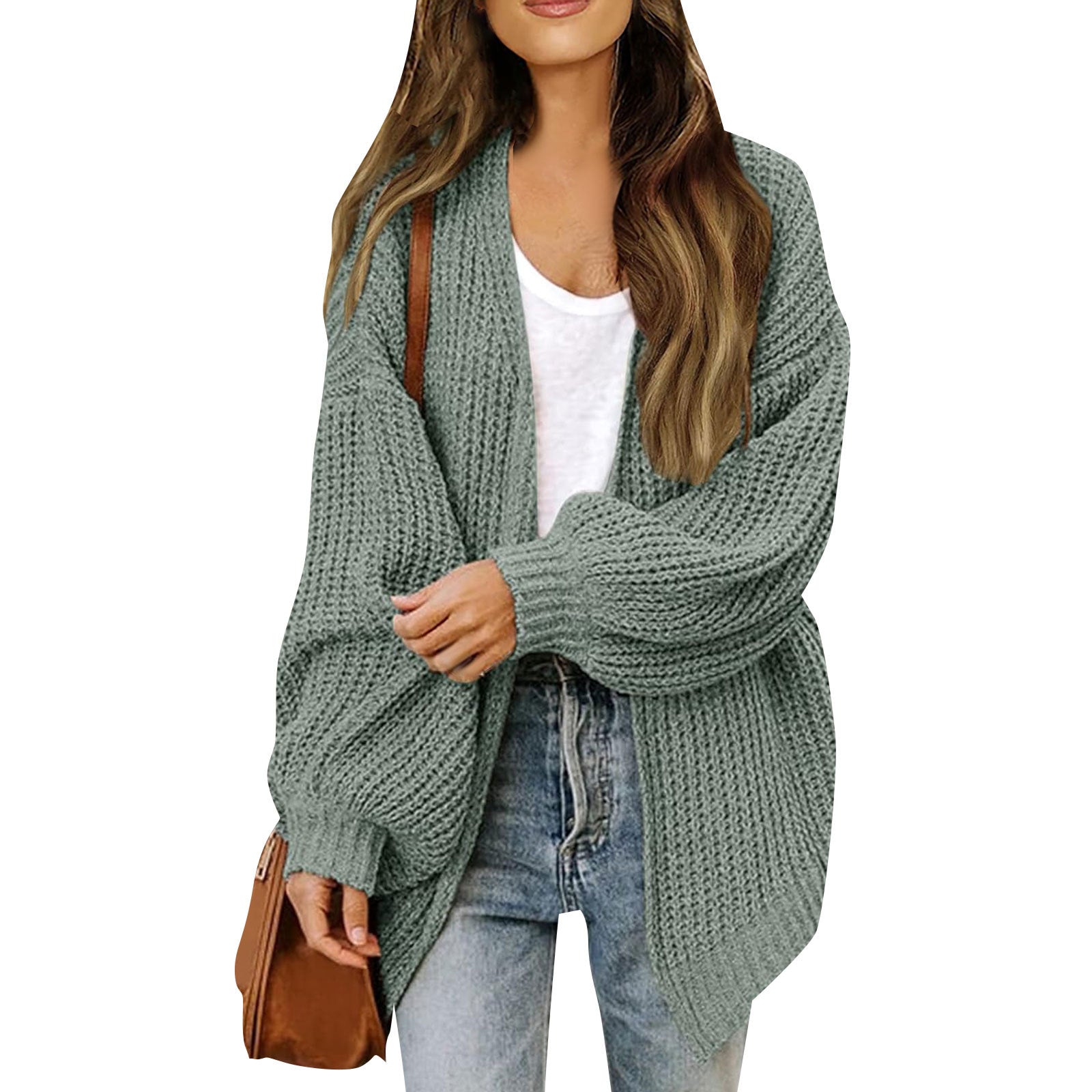 Women's chunky knit coatigan – Comfortable oversized style with lantern sleeves