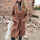 Women's Lace-Up Cardigan – Casual Long Sleeve Wool Blend Jacket with Lapels and Pockets