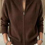 Women's zip-up crew-neck sweater - Soft and practical