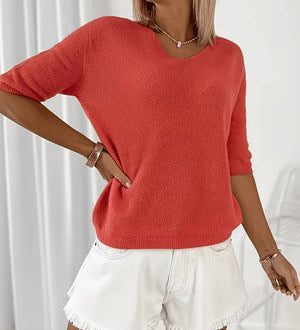 Women's V-neck jumper with mid-length sleeves – Casual and refined