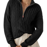 Women's half-zip high-neck sweater - Retro and comfortable