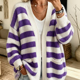 Women's Striped Cardigan with Pockets - Comfortable and Practical