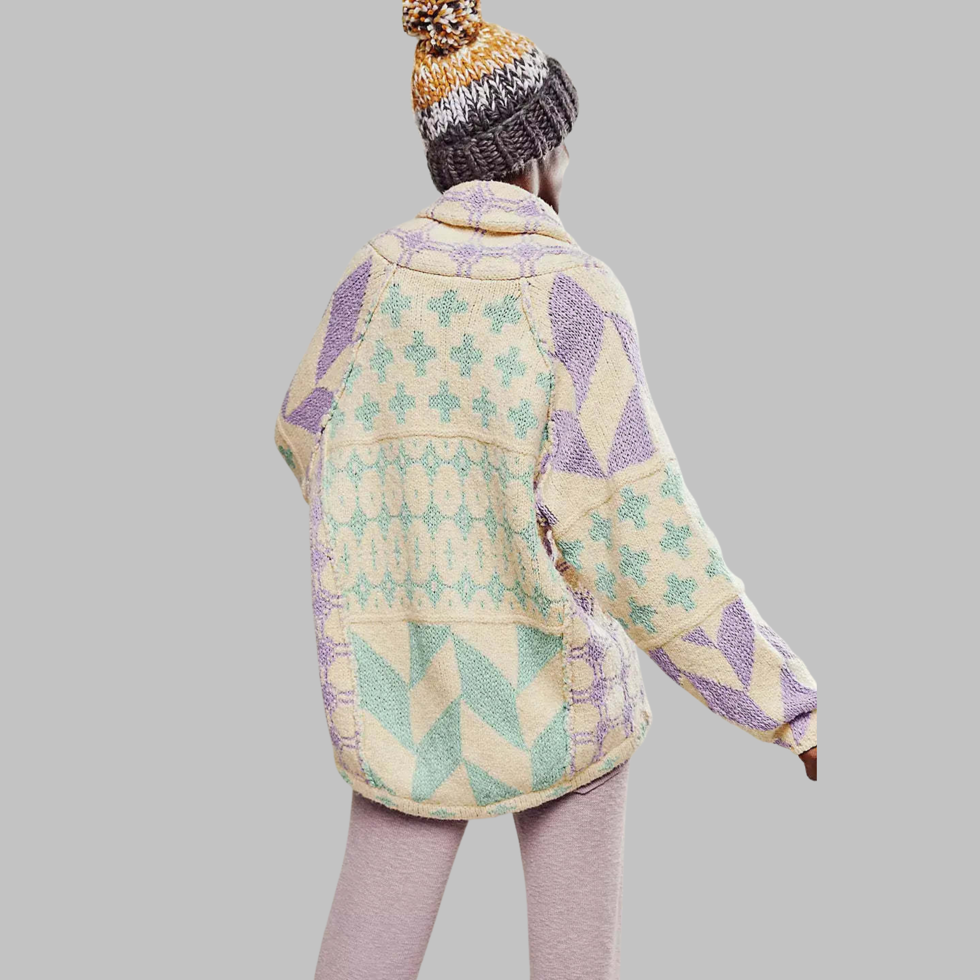 Long Geometric Women's Cardigan - Bold and Colourful