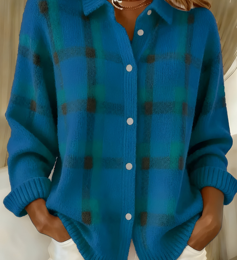 Women's Soft Check Cardigan - Elegant and Comfortable Knit