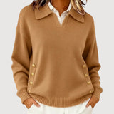 Long-Sleeved Women's Knitted Sweater – Elegant Classic Buttoned Collar