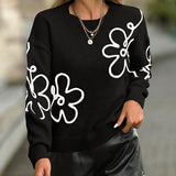 Elegant Women's Sweater with Flower Embroidery – Soft Knit with Round Neck