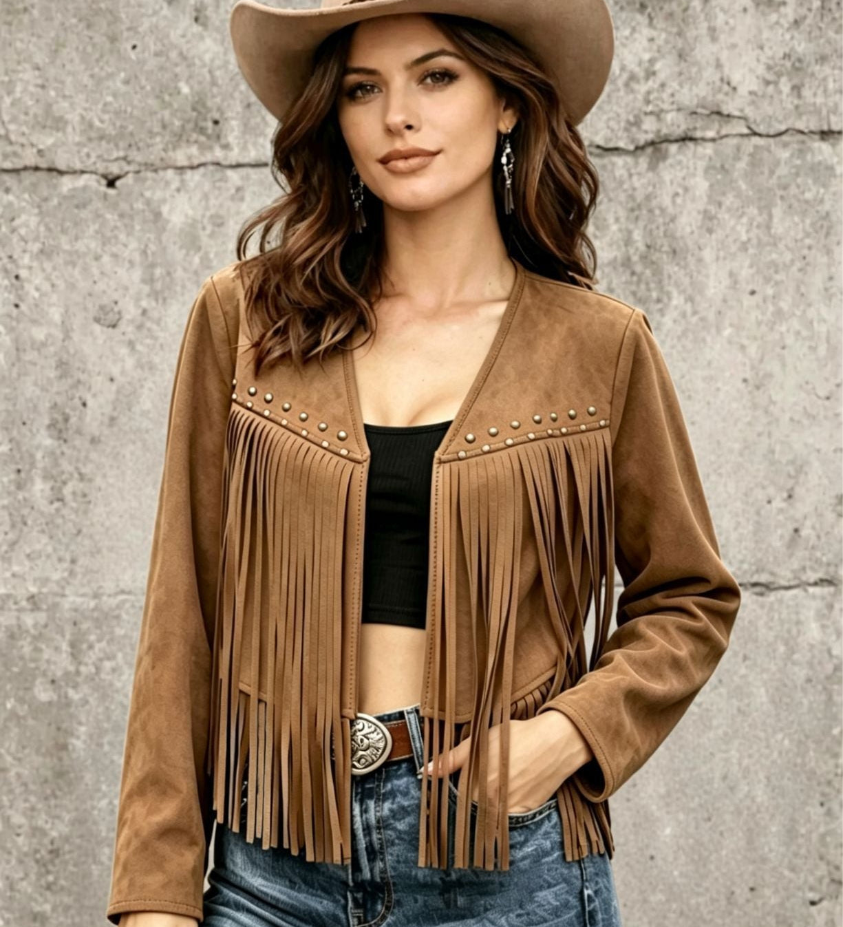 Long Women's Cardigan with Stud Details - Trendy and Comfortable