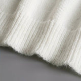Elegant white sweater with V-neck for women – Ruffle details