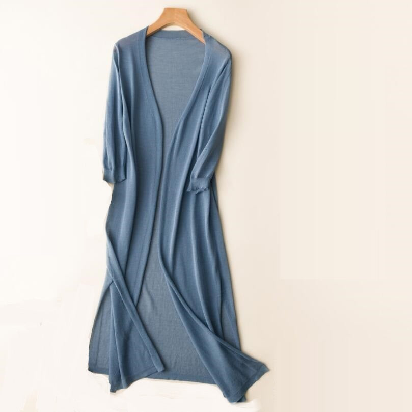 Lightweight Open Long Cardigan for Women with 3/4 Sleeves