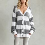 Women's striped knitted cardigan coat - Soft and comfortable