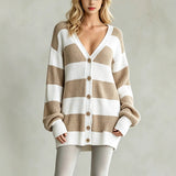 Women's striped knitted cardigan coat - Soft and comfortable