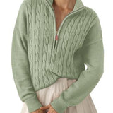 Women's half-zip high-neck sweater - Retro and comfortable