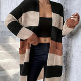 Women's loose-fit striped long-sleeve cardigan – A casual and comfortable style, available in three colours