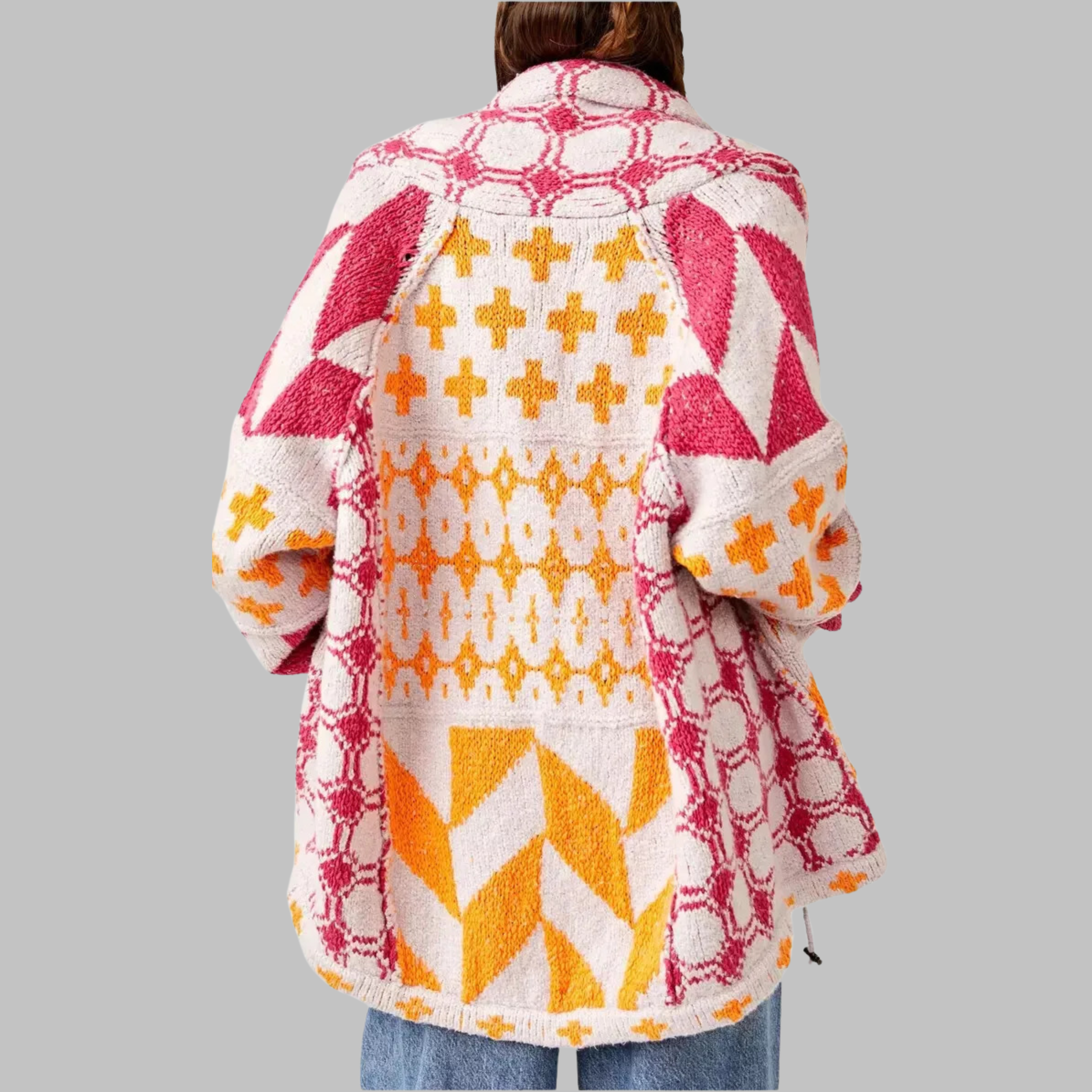 Long Geometric Women's Cardigan - Bold and Colourful