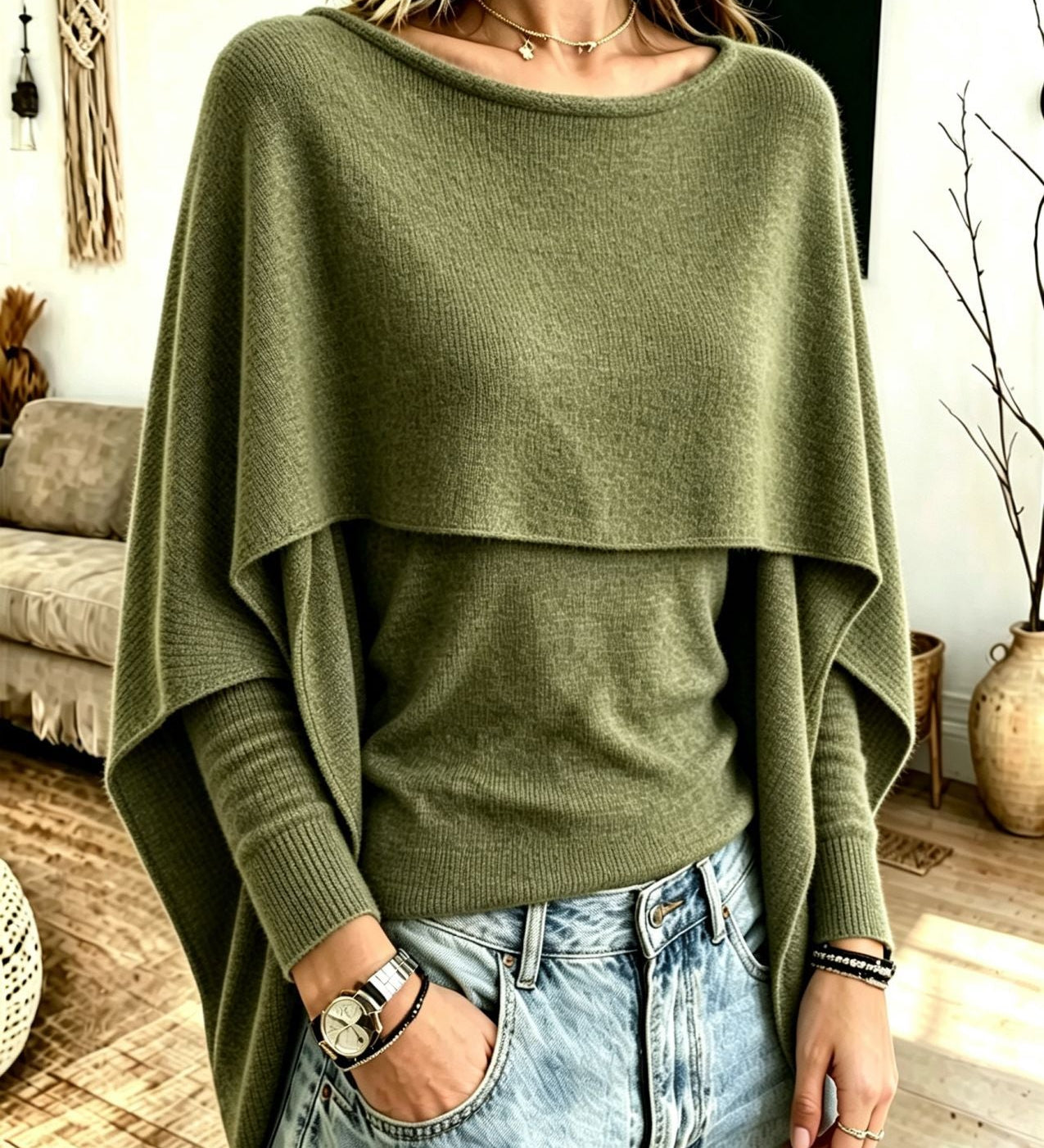 Women's Imitation Shawl Two-Piece Knit Sweater – A Chic, Layered, and Cozy Style