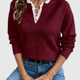 Knitted V-neck jumper for women – Casual long-sleeve pullover