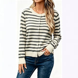 Women's Long-Sleeve Striped Knit Cardigan – Relaxed Fit, Casual and Comfortable Style