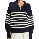 Women's Striped Half-Zip Sweater – Long Sleeves, Casual and Comfortable Style for Autumn and Winter