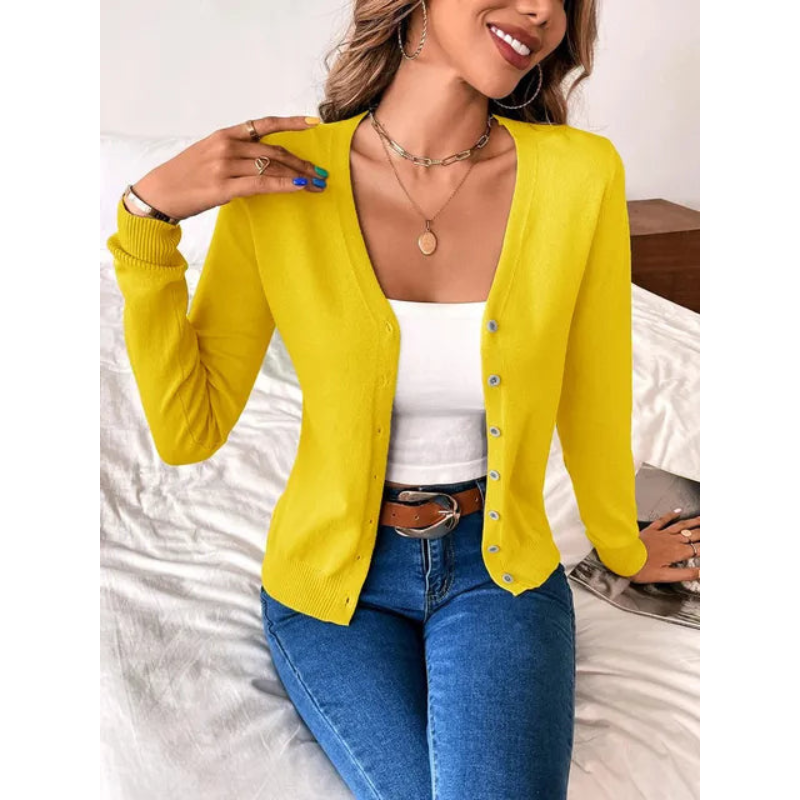 Elegant Fitted Women's V-Neck Cardigan - Buttoned Knitwear