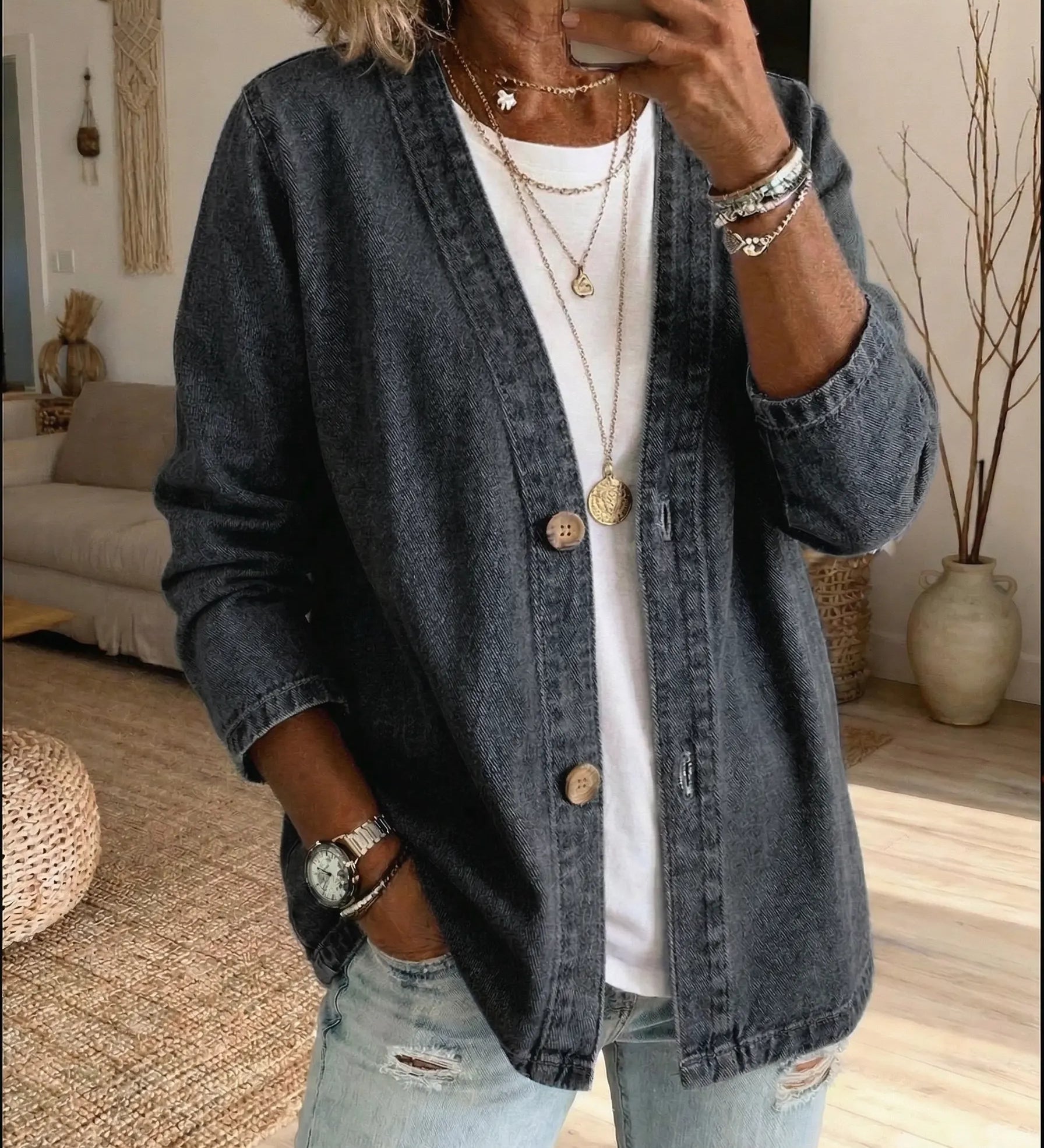 Women's Casual Denim Cardigan with Buttons – An elegant and relaxed style, perfect for everyday wear