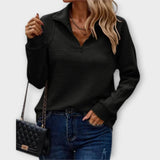 Ribbed half-zip sweater for women – Elegant V-neck knit sweater