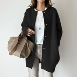 Elegant Long Cardigan with Buttons for Women – Comfortable Crew Neck Sweater