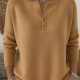 Women's buttoned Henley sweater – Soft and casual