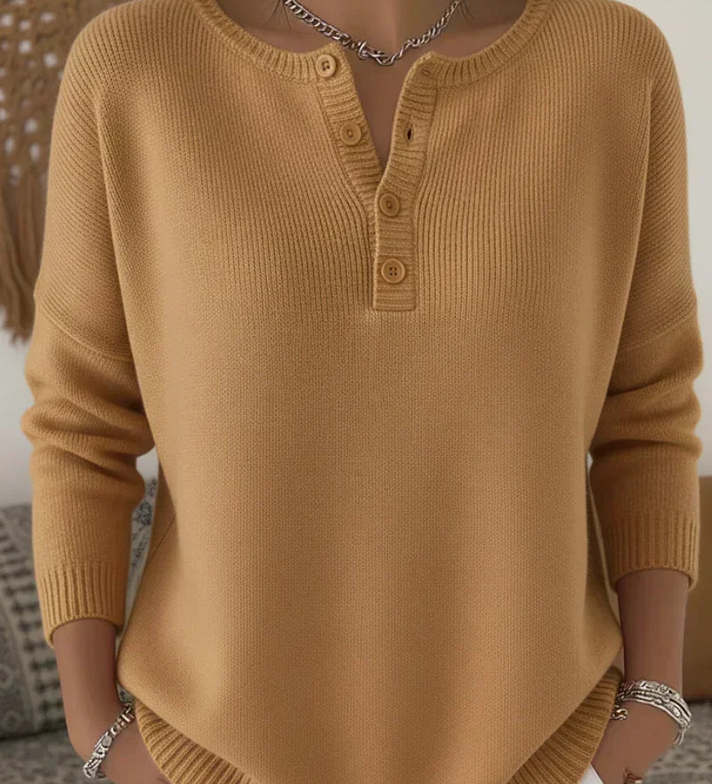 Women's buttoned Henley sweater – Soft and casual