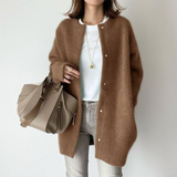 Elegant Long Cardigan with Buttons for Women – Comfortable Crew Neck Sweater