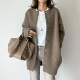 Elegant Long Cardigan with Buttons for Women – Comfortable Crew Neck Sweater