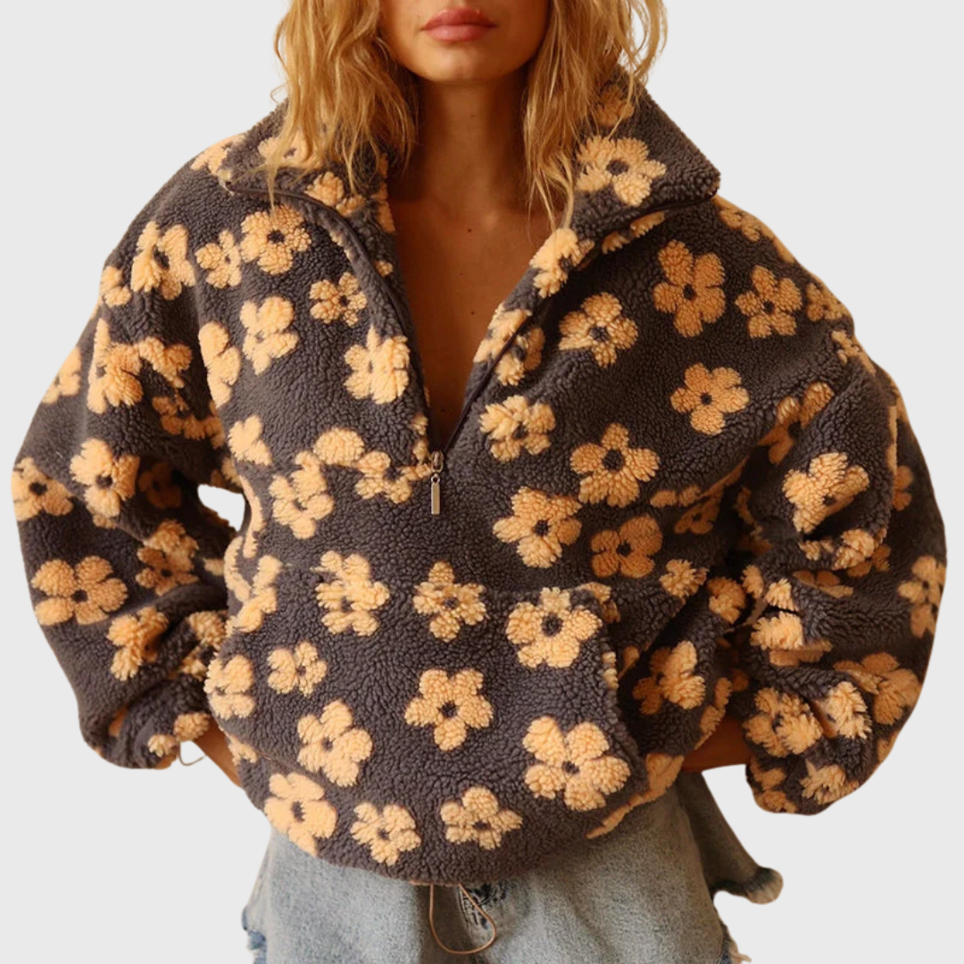 Clara | Warm floral-patterned half-zip fleece sweatshirt