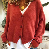 Women's Knitted Cardigan with Buttons, V-Neck, Soft and Elegant