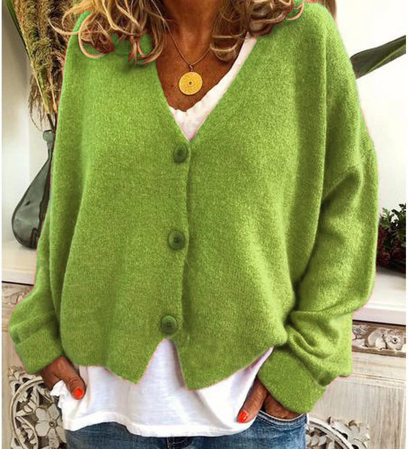 Women's Knitted Cardigan with Buttons, V-Neck, Soft and Elegant