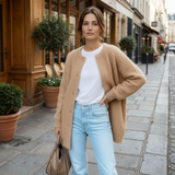 Elegant Long Cardigan with Buttons for Women – Comfortable Crew Neck Sweater