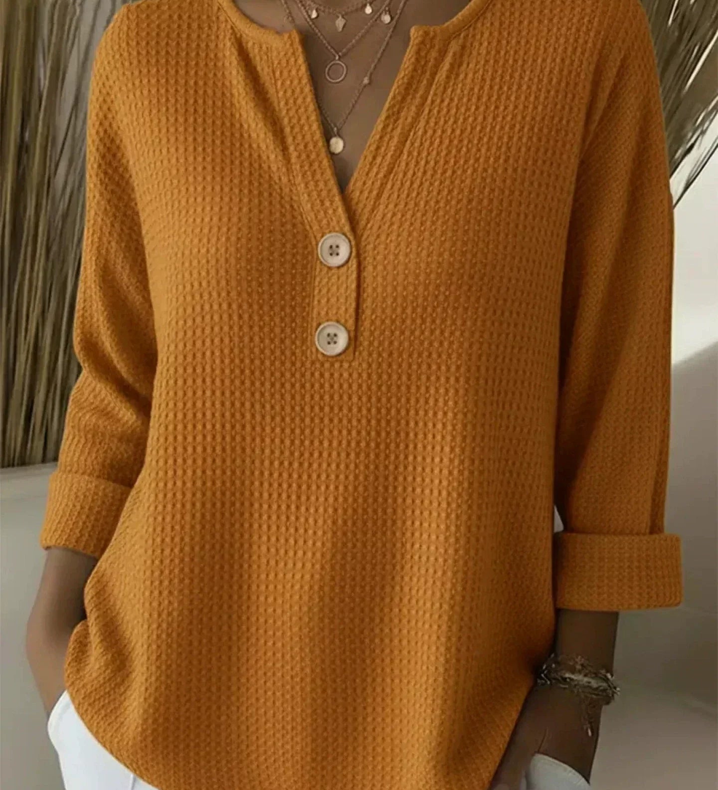 Lucia | Textured Henley T-Shirt with Buttons