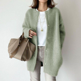 Elegant Long Buttoned Cardigan for Women – Comfortable Sweater with Round Neck