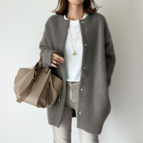 Elegant Long Cardigan with Buttons for Women – Comfortable Crew Neck Sweater
