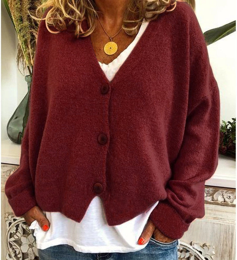 Women's Knitted Cardigan with Buttons, V-Neck, Soft and Elegant