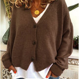 Women's Knitted Cardigan with Buttons, V-Neck, Soft and Elegant
