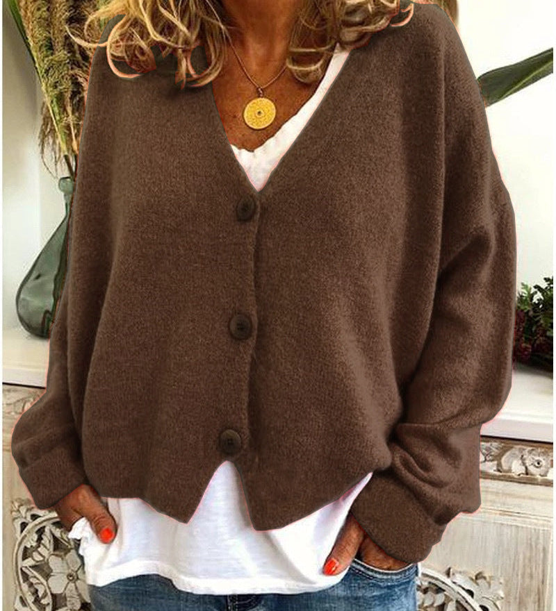 Women's Knitted Cardigan with Buttons, V-Neck, Soft and Elegant