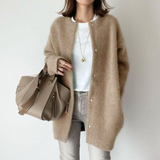 Elegant Long Cardigan with Buttons for Women – Comfortable Crew Neck Sweater